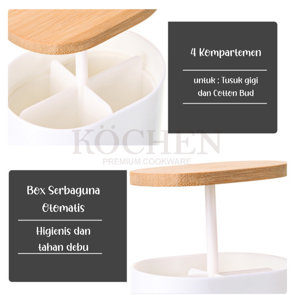 MYKOCHEN.INA Tempat Tusuk Gigi Portable Toothpick Box Aesthetic Estetik Modern Minimalis Dental Floss Cotton Bud Otomatis Lucu Unik Kosmetik Bambu Bamboo