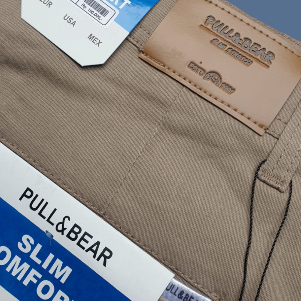 PULLBEAR - Celana Chino Panjang Pria Original Slimfit Bahan Halus