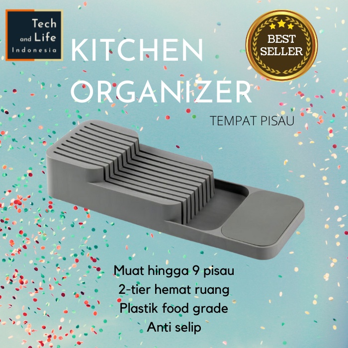 Hung Kai Tempat Pisau Compact 2-Tier Knife Holder Kitchen Organizer