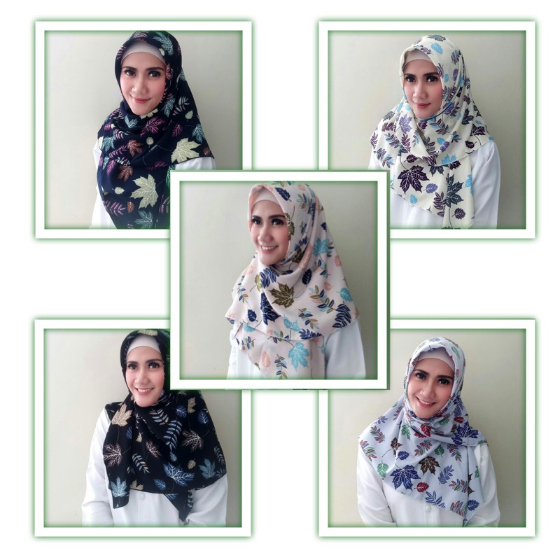 Alisha HIJAB Segi Empat Motif Daun