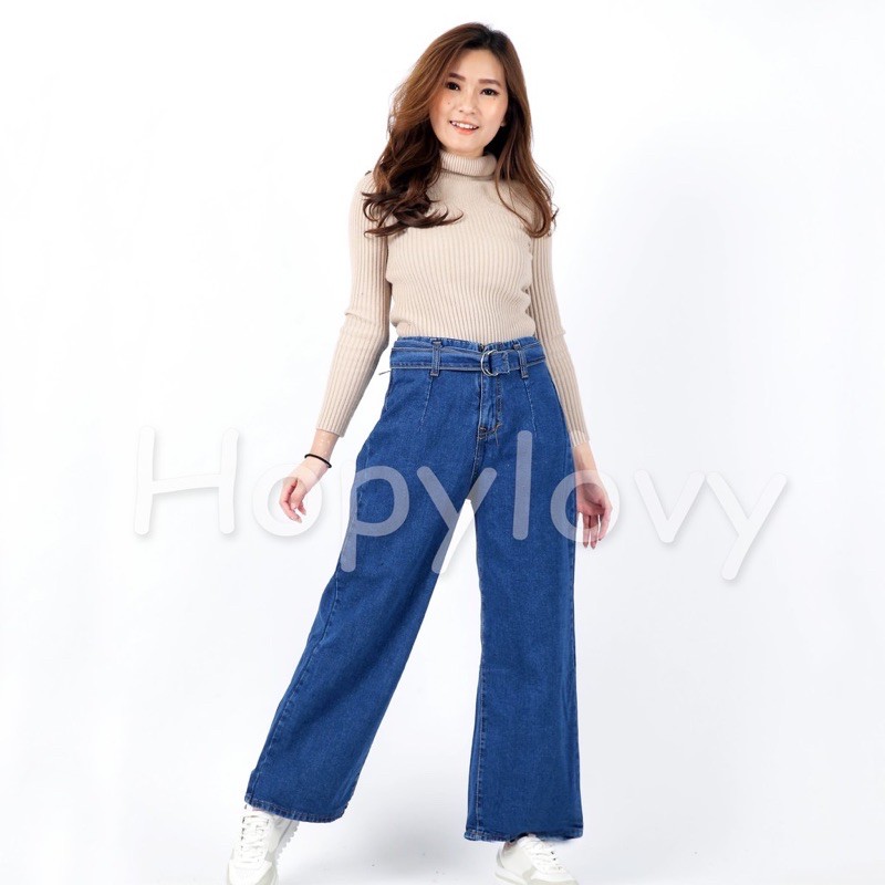 Celana Jeans Wanita Boyfriend Kulot Oline Belto + Sudah Termasuk Ring Beltnya