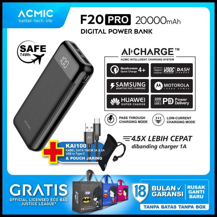 Acmic F20Pro 20000Mah Aicharge Digital Power Bank (Qc4 + Pd + Vooc)