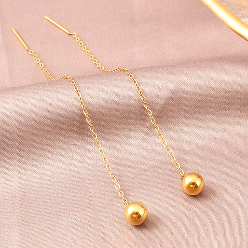 Anting Titanium Wanita Bulat Lapis Emas 18k Anti Karat Perhiasan Korea-Round