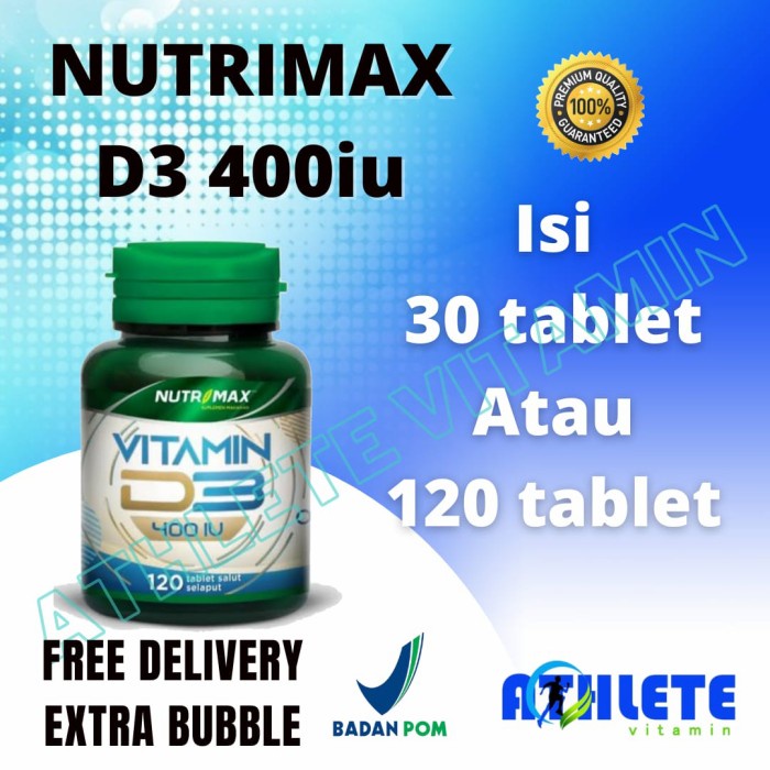 PROMO Nutrimax Vitamin D3 400 iu isi 120 tablet Vit tulang Vit D vegan 400IU - isi 30 tablet