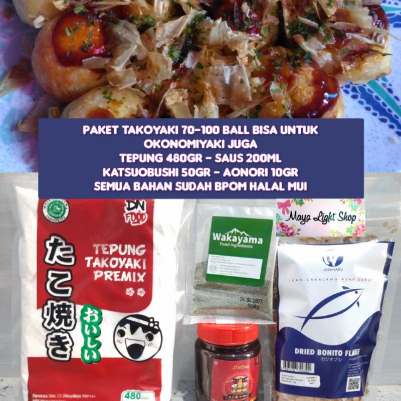 Paket bahan takoyaki lengkap halal murah tepung premix takoyaki katsuobushi aonori saus takoyaki sauce