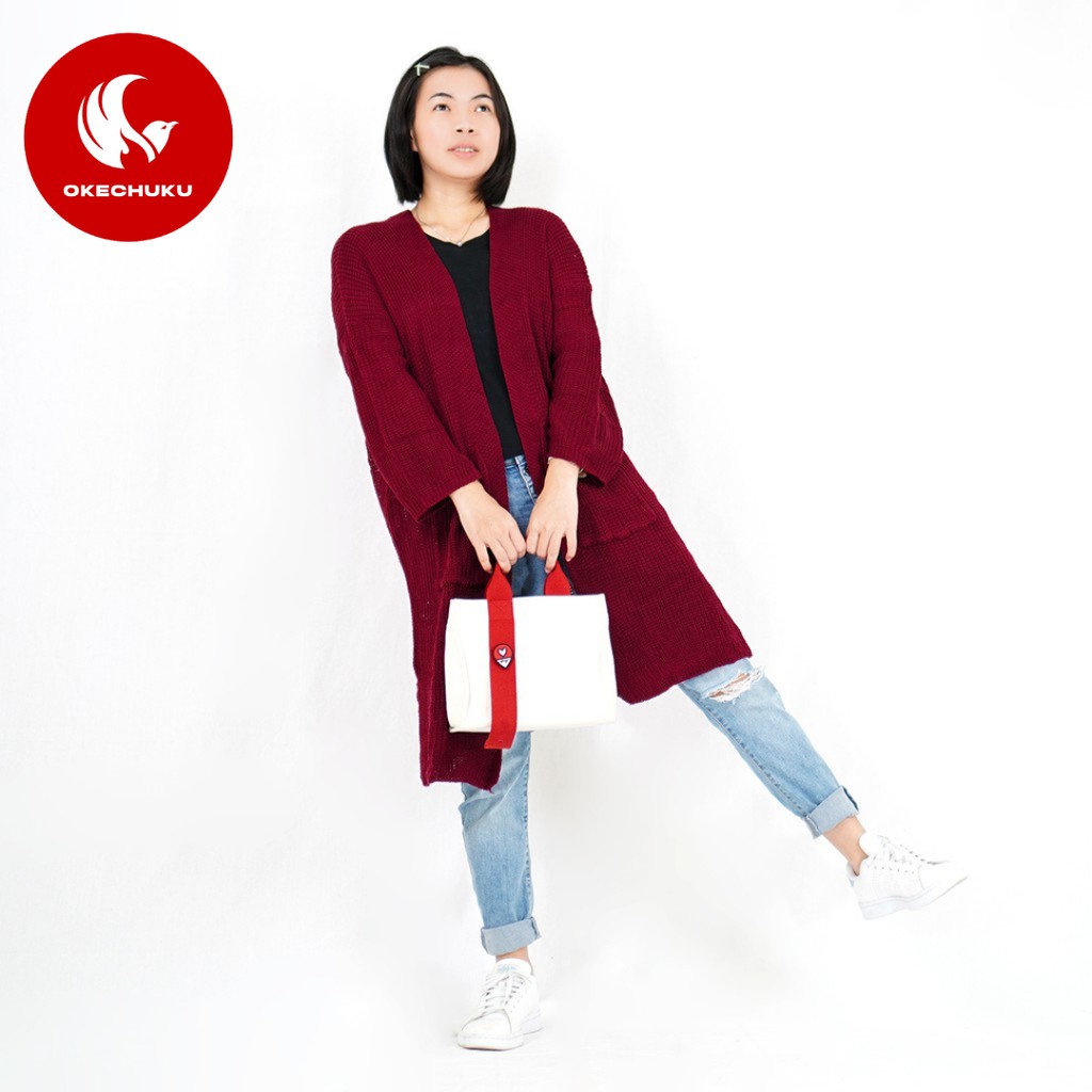 OKECHUKU Lavella Long Cardigan Wanita Outer Wanita Cardigan Rajut Oversize-2