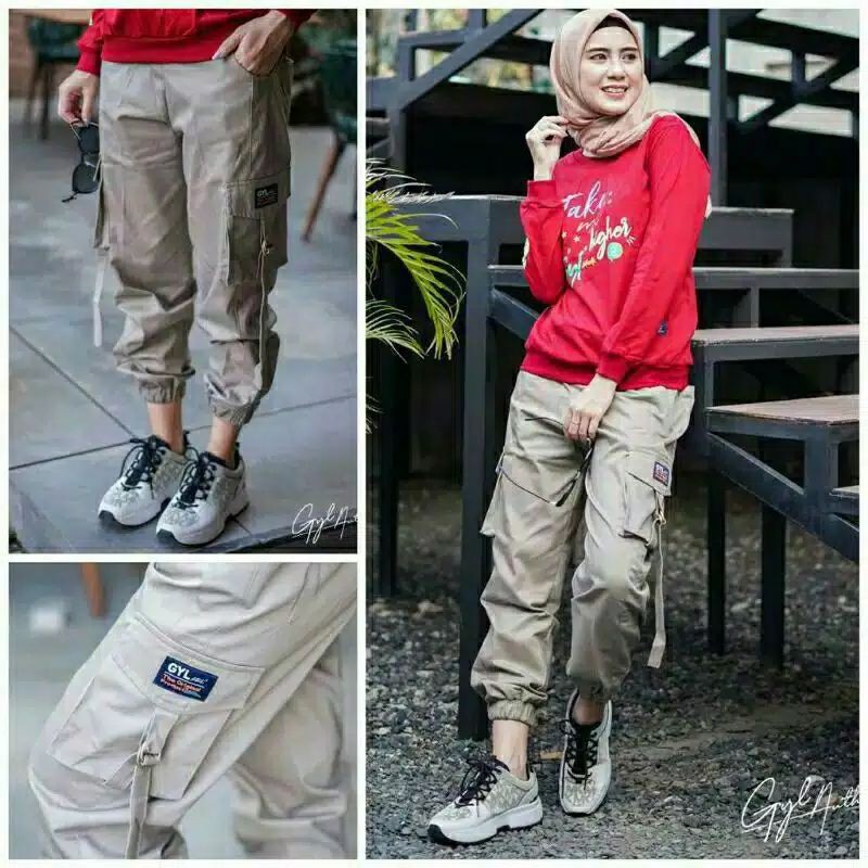 (S-M-L-XL-XXL) CELANA CARGO WANITA JOGGER (Tidak mulur)