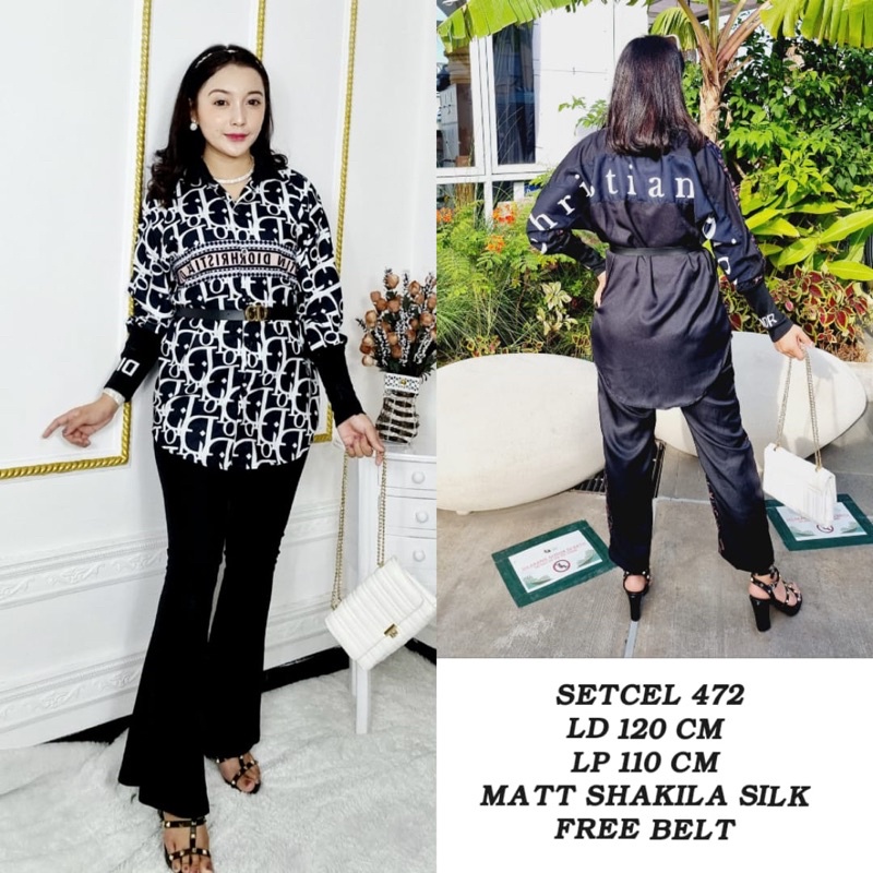 SETCEL DIO ( kemeja + kulot )-COMBI FONT BLACK