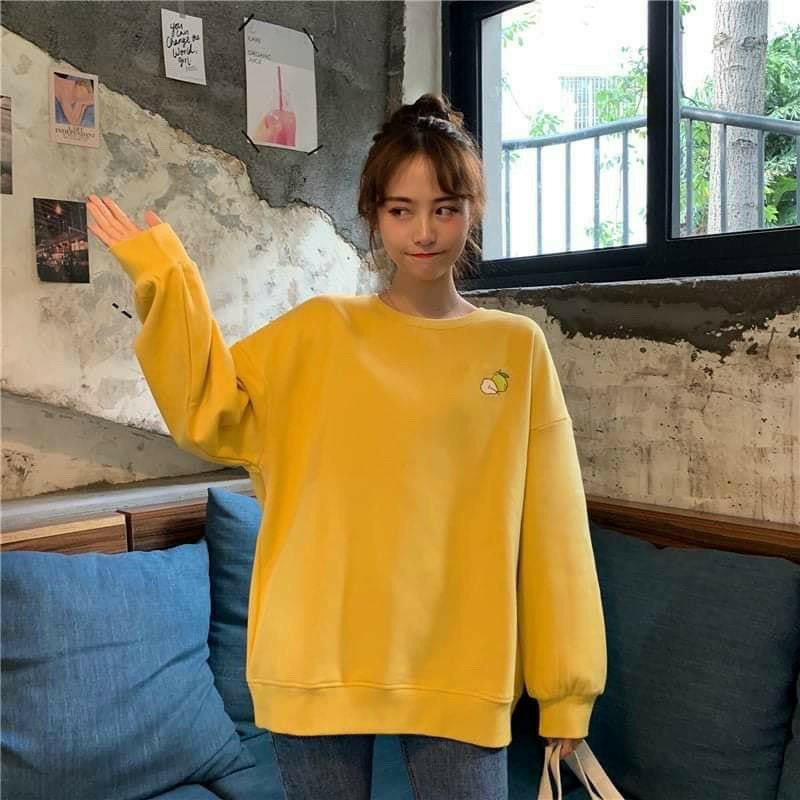 (S - 6XL) Sweater Cute PEACH PEACHY LEMON AVOCADO (SABLON) crewneck Bigsize pria Wanita Unisex Jumbo Fleece Premium Distro