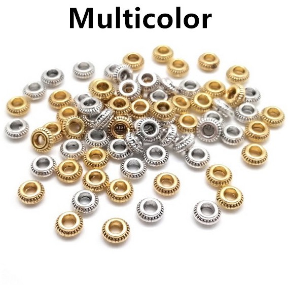 30Pcs Manik-Manik Spacer Bulat Flat Bahan Alloy Metal Ukuran 3mm X 7mm Untuk Membuat Perhiasan