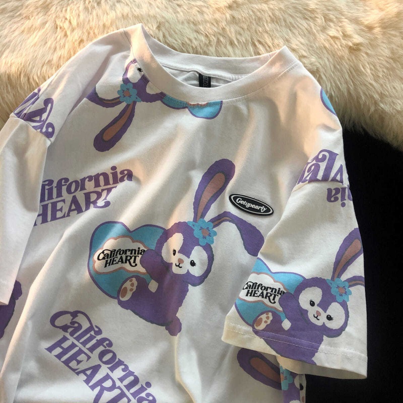 [littlecrab] Kaos Oversize Stellalou Trending T-shirt Kaos Couple Kaos Rabbit Kelinci Lilac Purple California Heart Korean Style