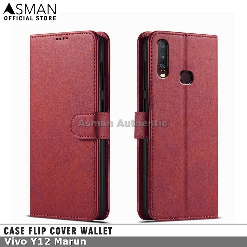 Asman Case Vivo Y12 Leather Wallet Flip Cover Premium Edition