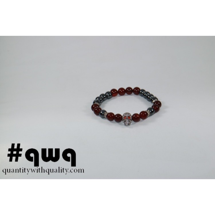 Gelang Batu Cowok badar besi akik garnet and silver skull zirconia