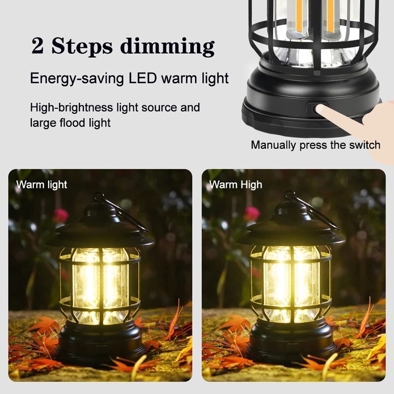 Lampu Lentera Gantung COB Retro Portable USB Rechargeable Untuk Camping / Hiking / Memancing