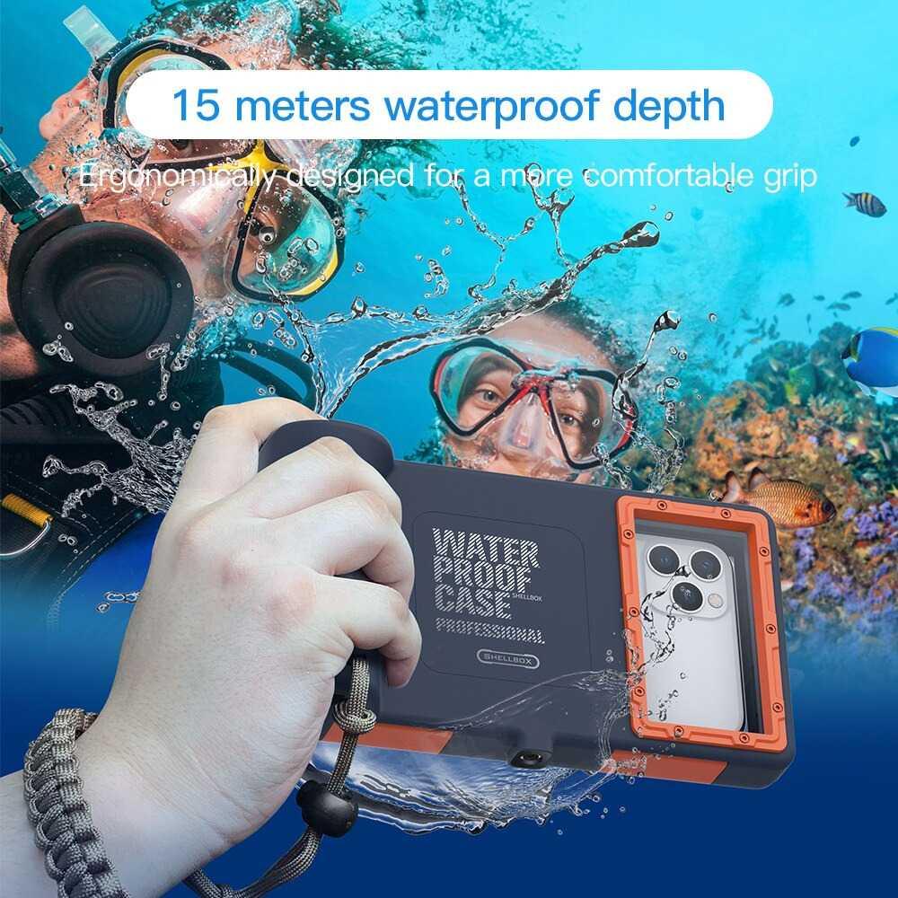 SHELLBOX Casing Waterproof Diving Cover Armor Underwater Case for Samsung S10/Note 10 &amp; iPhone 11 /12 /13 - XI69 - Black