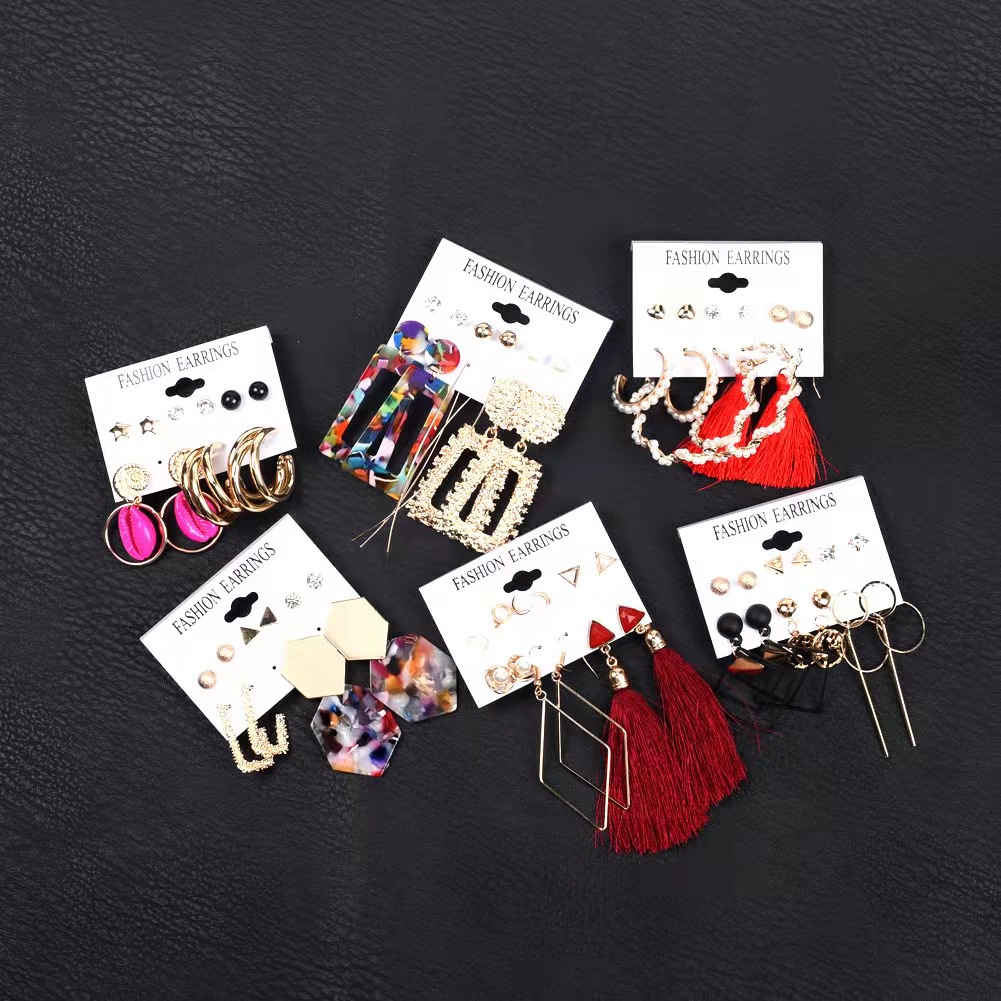 (Hello Girl)E09 1Set 6 Pasang Anting Fashion Wanita Anting Tusuk Gaya Korea Import