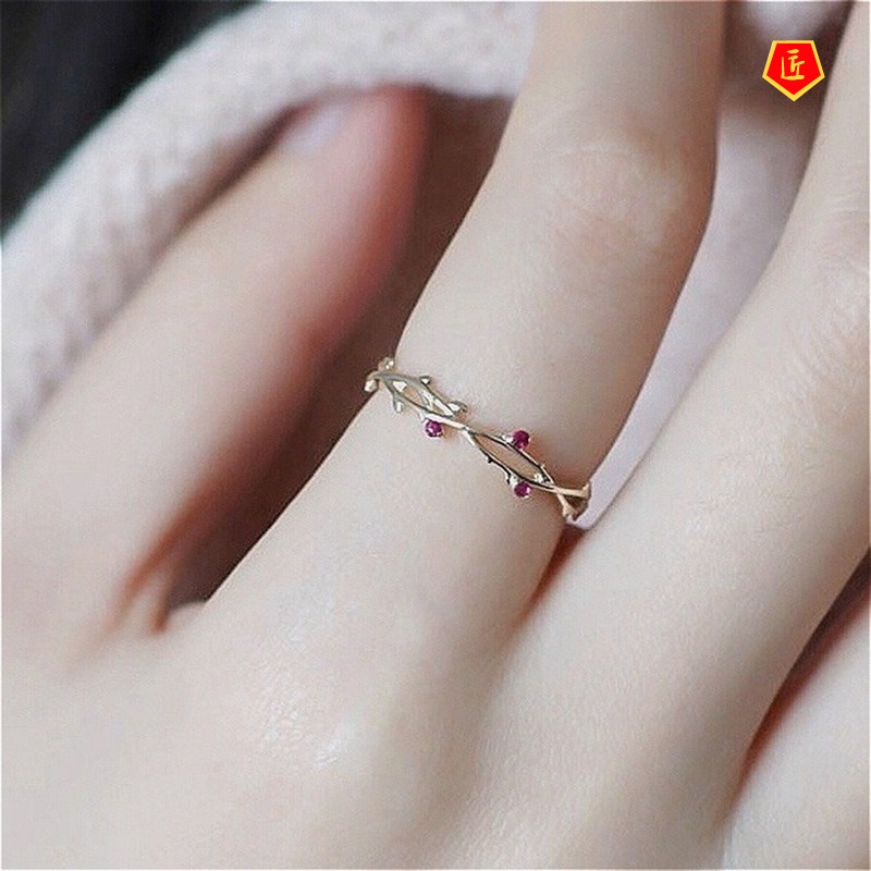 [Ready Stock]Simple Personality Red Corundum Gem Gold Ring