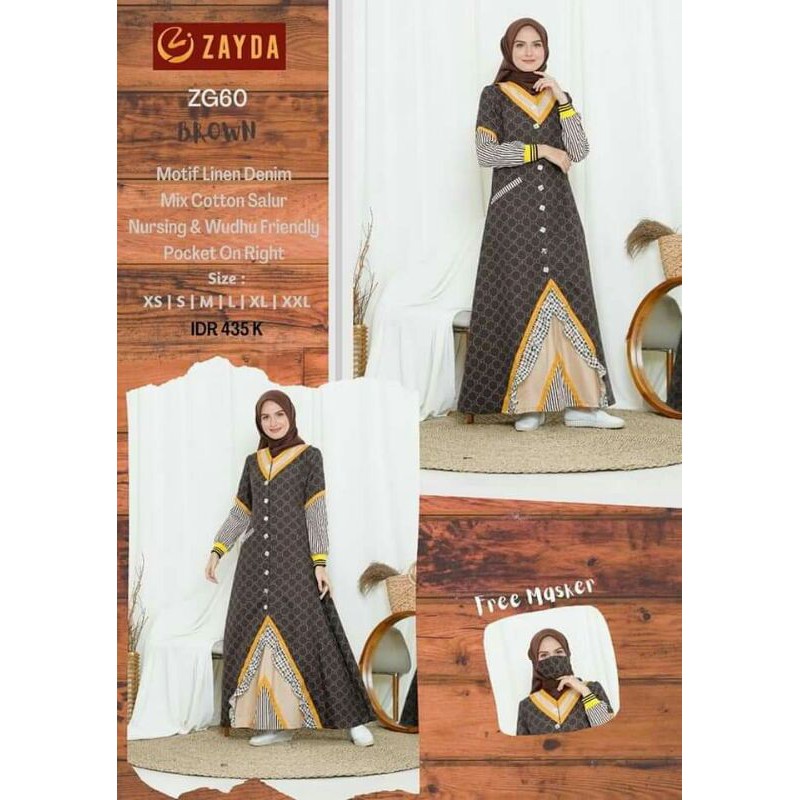 GAMIS ZAYDA ZG60 BROWN ZAYDA GAMIS TERBARU DRESS MUSLIMAH FASHION
