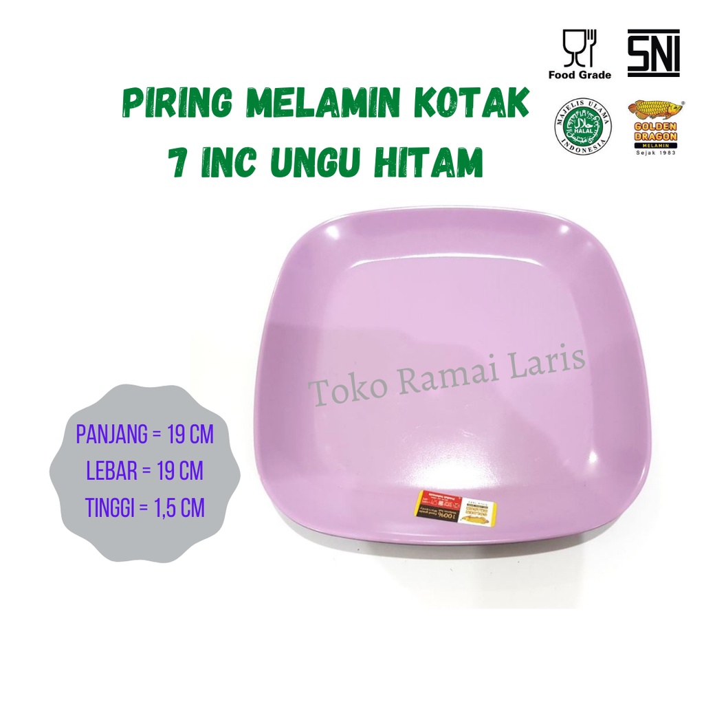 PIRING KOTAK ESTETIK P75A3 Piring Melamin Kotak 7 inc Ungu Tosca Hitam Golden Dragon
