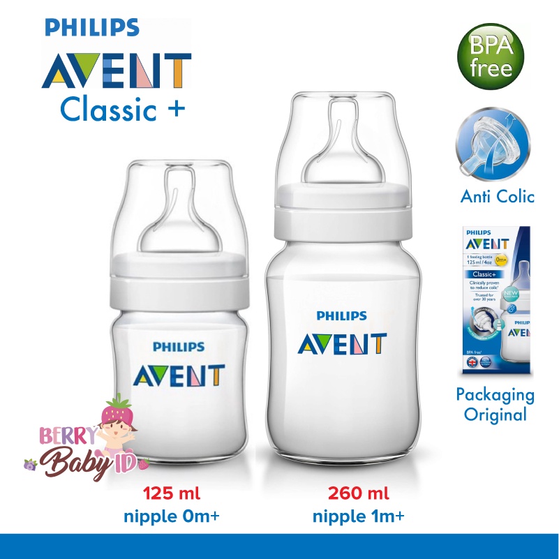 Philips Avent Classic Botol Susu Bayi Single Pack 125ml 260ml 0m+ 1m+ Berry Mart