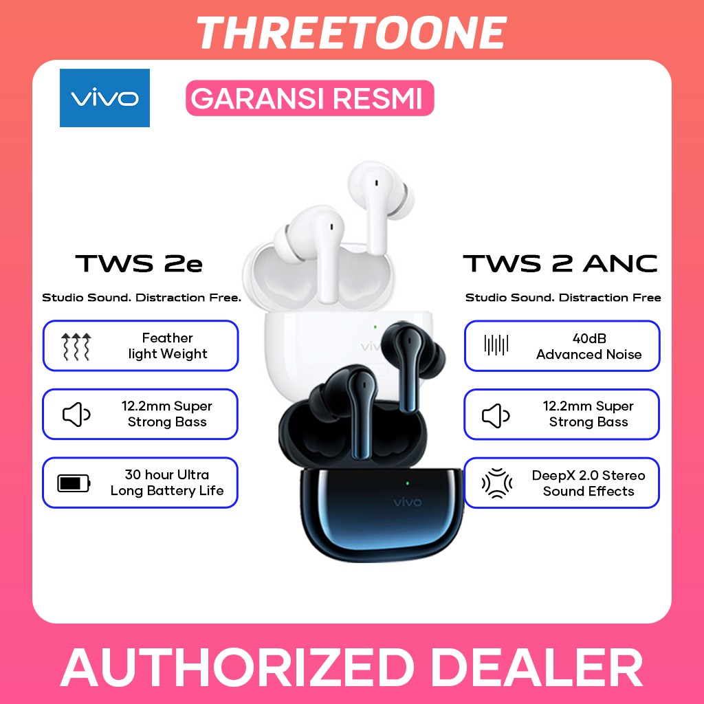 vivo TWS ANC / TWS 2E Bluetooth Earphonevivo TWS 2e | 12.2mm Super Strong Bass | 30-hour Ultra Long Battery Life