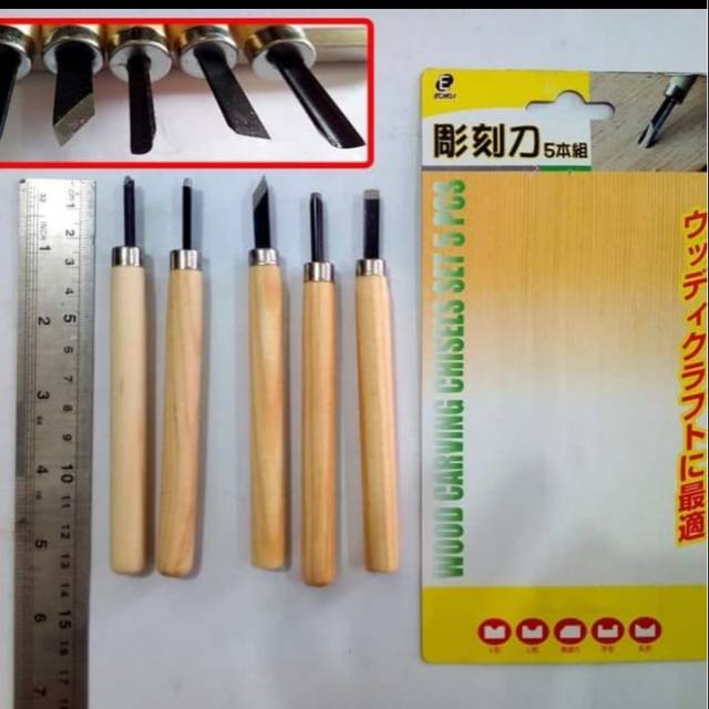 Pahat kayu ukir set / Wood carving chisels set 5pcs/Hobi/WOOD CARVING TOOL SET/CUKIL KAYU/PAHAT UKIR