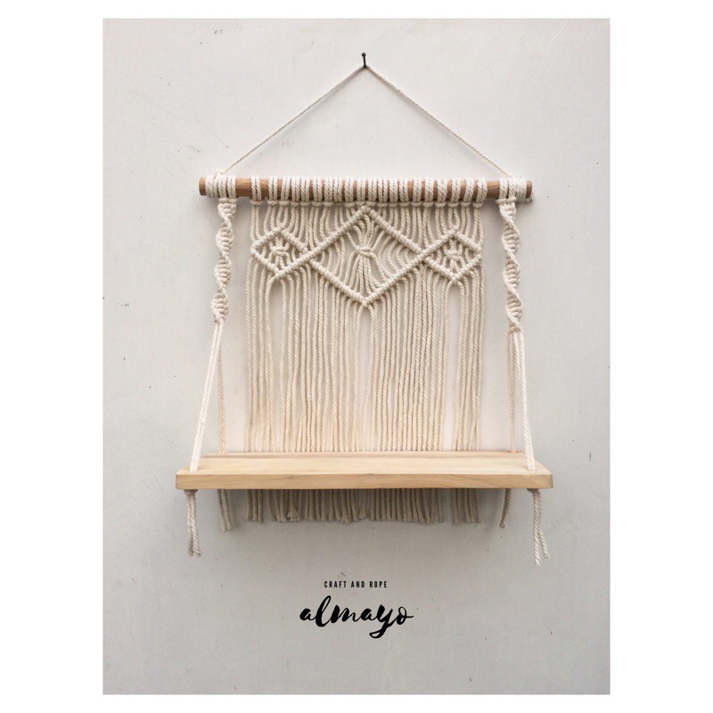 Rak Gantung ambalan macrame tali katun / rak dinding tali / pajangan pot bunga / rak ambalan