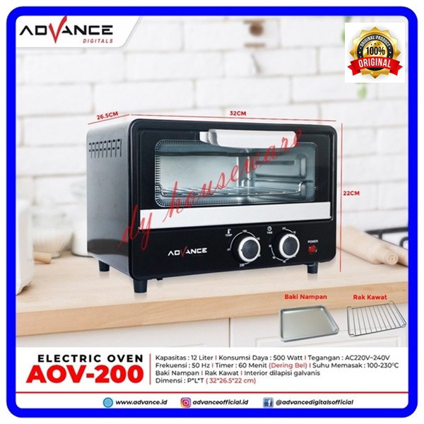 Oven Listrik Advance AOV200 Electric Oven 12 Liter 500W AOV-200