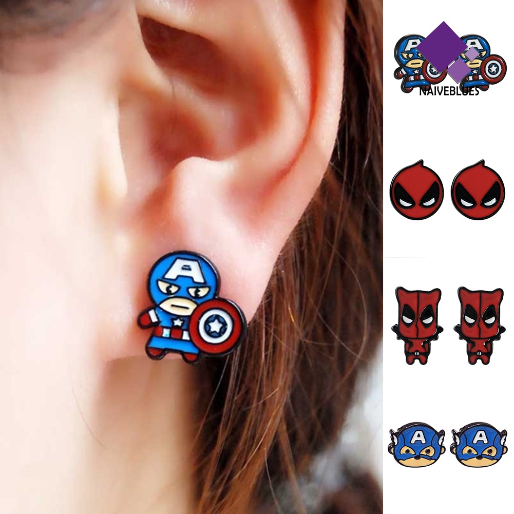 Anting Stud Enamel Desain Kartun Spiderman Deadpool Captain