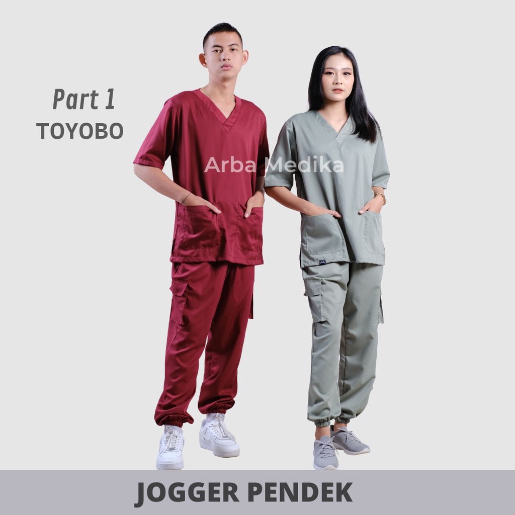 Baju Ok Oka JOGGER Cargo Toyobo Jaga Dokter Scrub Medis Perawat Lengan Pendek