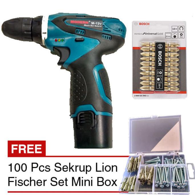 DISKON BESAR MODERN M-12v Bor Cordless & BOSCH 10 Pcs Mata Bor Obeng PH 2 MK 01