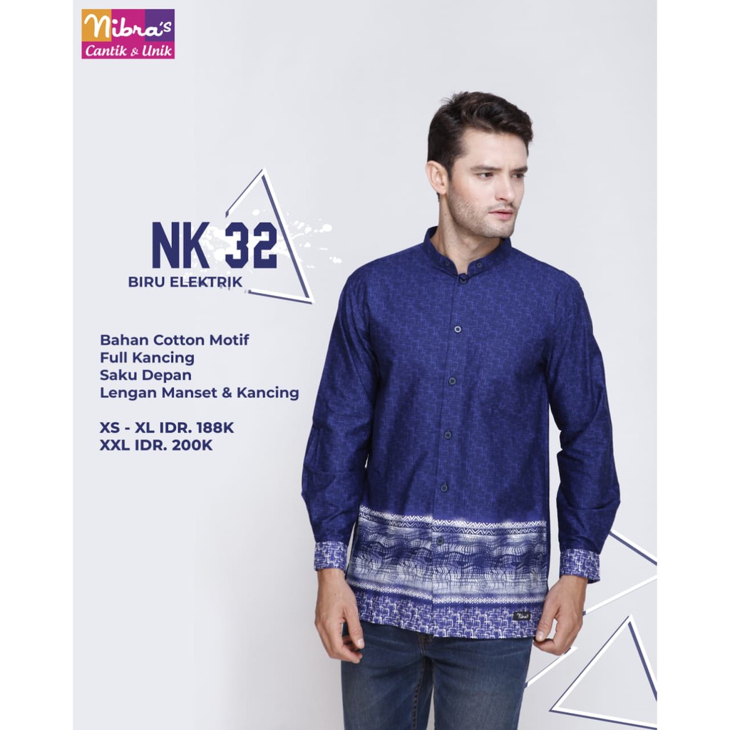 Baju Koko Lengan Panjang Nibras NK 32 - Hitam / Biru