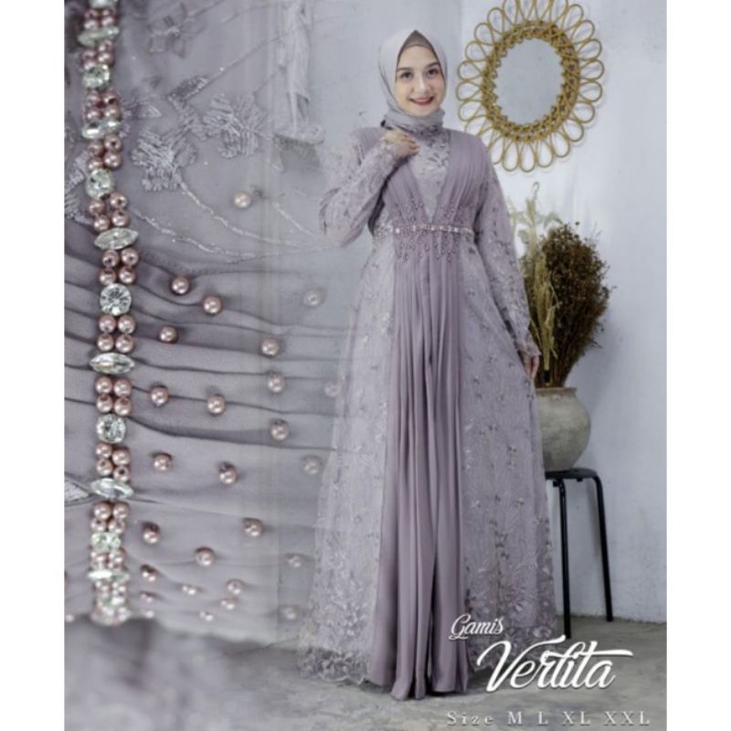 Gamis modern verlitha//gamis pesta terbaru//gamis brukat murah//gamis fahsion muslim