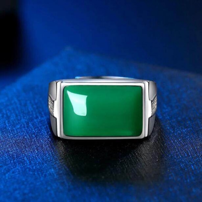 Cincin Batu Akik Giok Model Terbuka Dapat Disesuaikan Gaya retro Untuk Pria