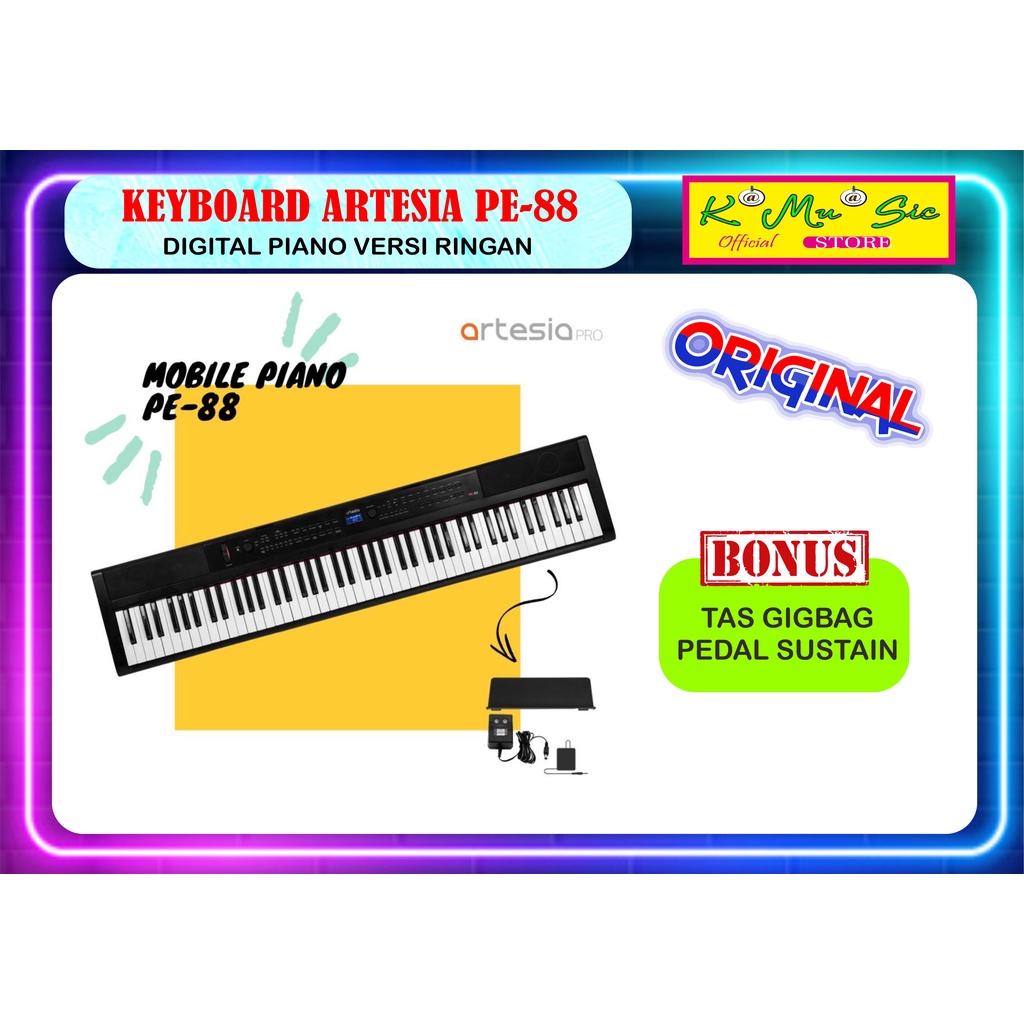 Digital Piano Artesia PE-88 PE 88 PE88 free gigbag pedal sustain 88 keys pitchband mobile piano orig