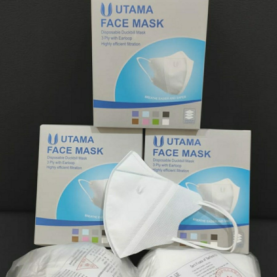 Masker Duckbill UTAMA (Emboss) 3PLY EARLOOP isi 50pcs/box Kemenkes - isi 10