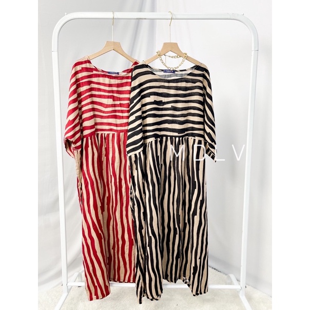 MDLV ~ 79003# Zevania Loose Dress Premium Dreaa Big Size Dress Oversize Dress Garis Midi Dress Fashion Import