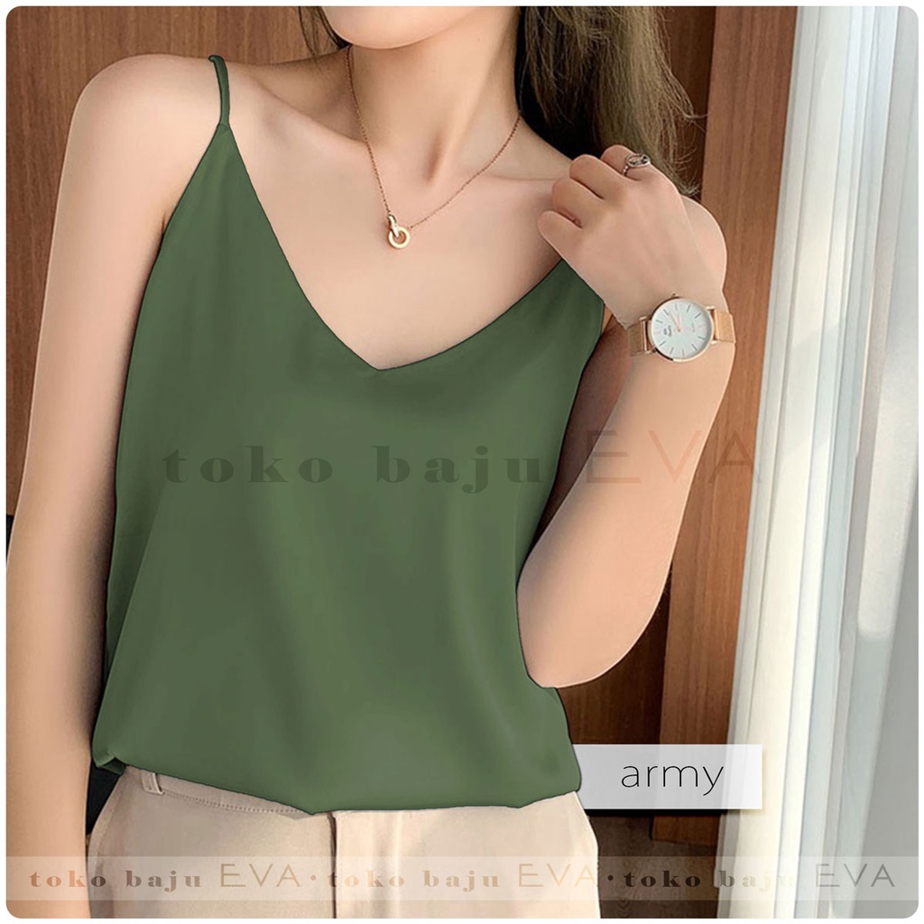 Tank Top Polos Wanita Bahan Mosscrepe Premium-Hijau Army