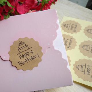 120pcs lot Stiker  Seal Kertas Bulat Tulisan  Happy  Birthday  