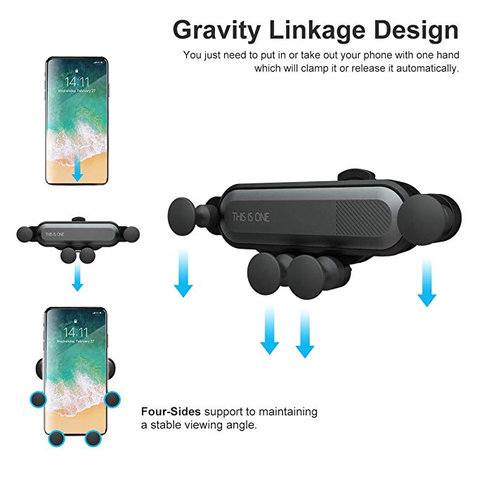 Hot Sale/Telepon Ventilasi Udara Gravitasi Universal Car Mount Auto-Clamping Phone Holder Untuk Hp Universal