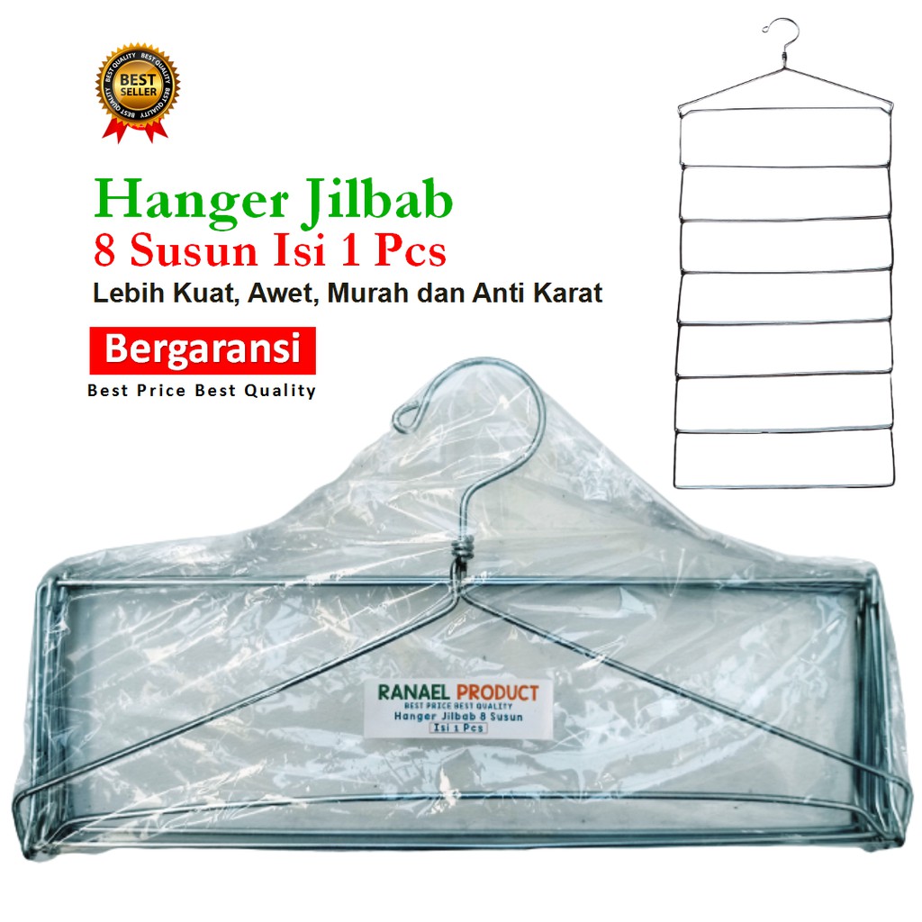 HANGER JILBAB 8 SUSUN ISI 1 KAWAT BESI Rak Hanger gantung jilbab kawat besi kuat lapis selang termur