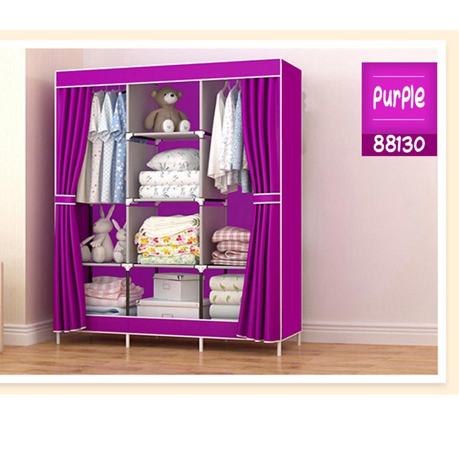 Sedang Laris Lemari Pakaian Kain Portable Jumbo 88130 Lemari 3 Sekat Lemari Baju