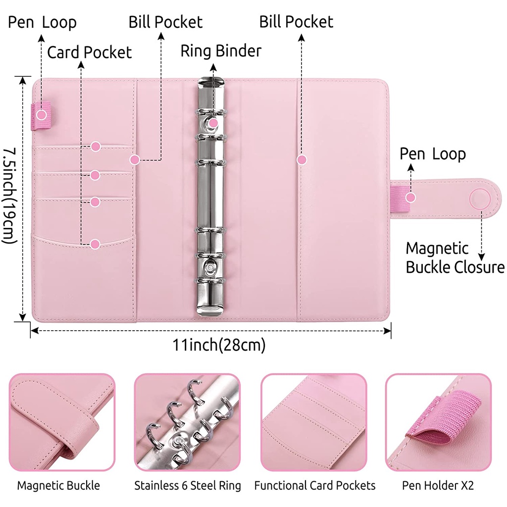 Buku Catatan / Agenda / Binder / Loose Leaf A6 Bahan Kulit PU Dengan 6 Ring