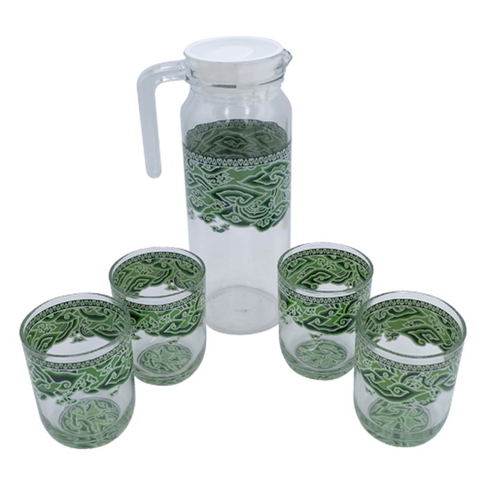 pitcher gelas set / 5pcs gelas teko set cantik /gelas set unik / gelas motif berkualitas
