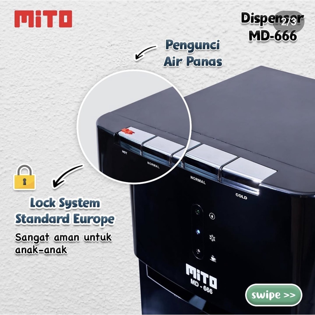 MITO DISPENSER GALON BAWAH HOT AND COOL MD666 / MD 666 Khusus Kota Pontianak