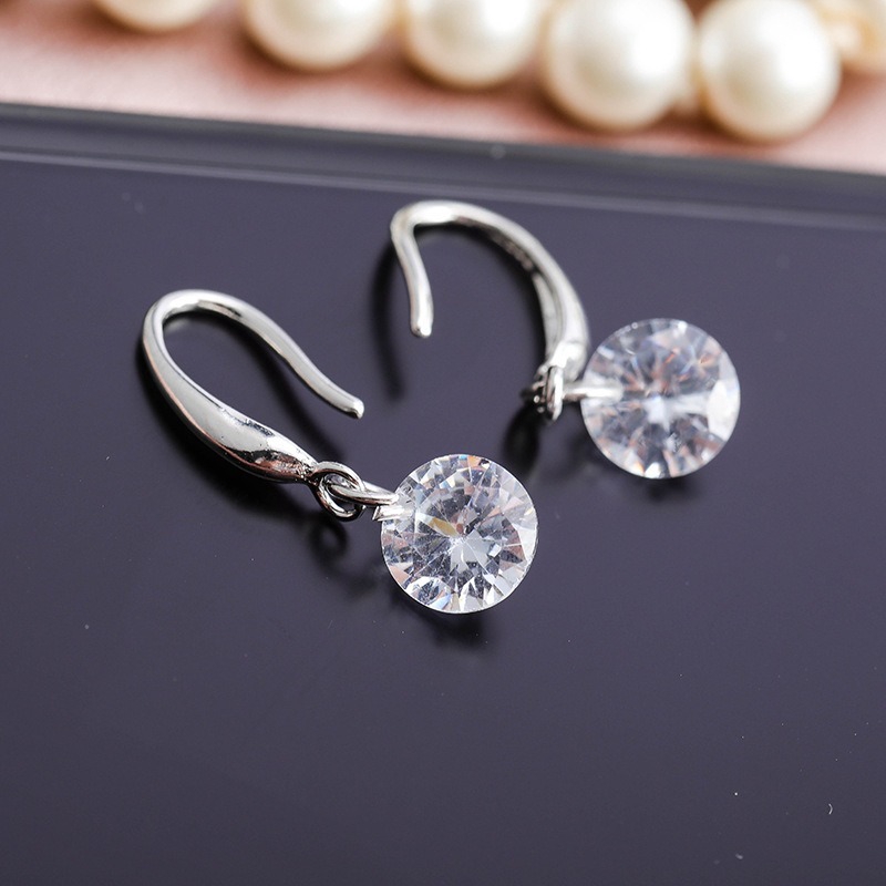 korea Perak Rotating Zircon Earring Bunga Mutiara Drop Anting untuk Wanita Kristal Anting Pernikahan-#1