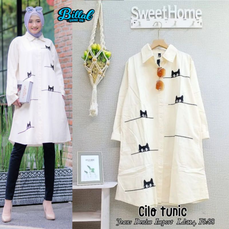 white tunik top blouse shirt baju atasan pakaian busana putih wanita lengan panjang Korea style prem