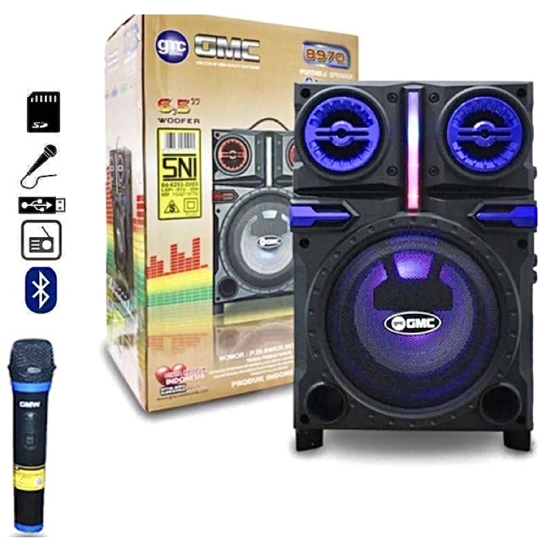 SPEAKER PORTABLE BLUETOOTH GMC 897Q 897 Q BONUS MIC WIRELESS AMPLIMEETING SPEAKER KARAOKE GMC