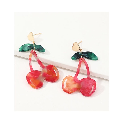 LRC Anting Tusuk Fashion Red Cherry Resin Alloy Contrast Stud Earrings K01108