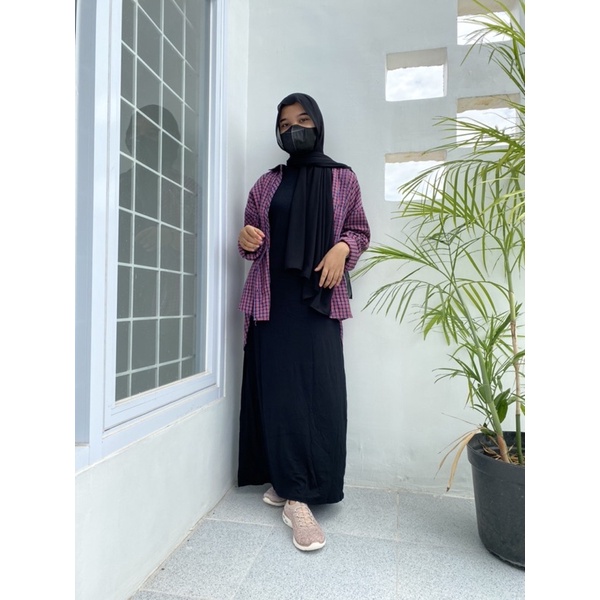 inner dress panjang bahan kaos tanpa lengan - iner gamis wanita manset dress